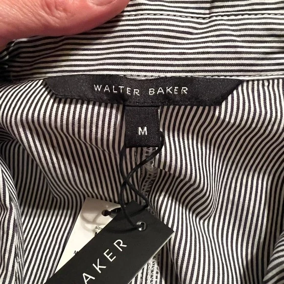 Walter Baker Myron Tunic‎ Black White Pinstripe Embroidered Floral Shirt M - Picture 4 of 8